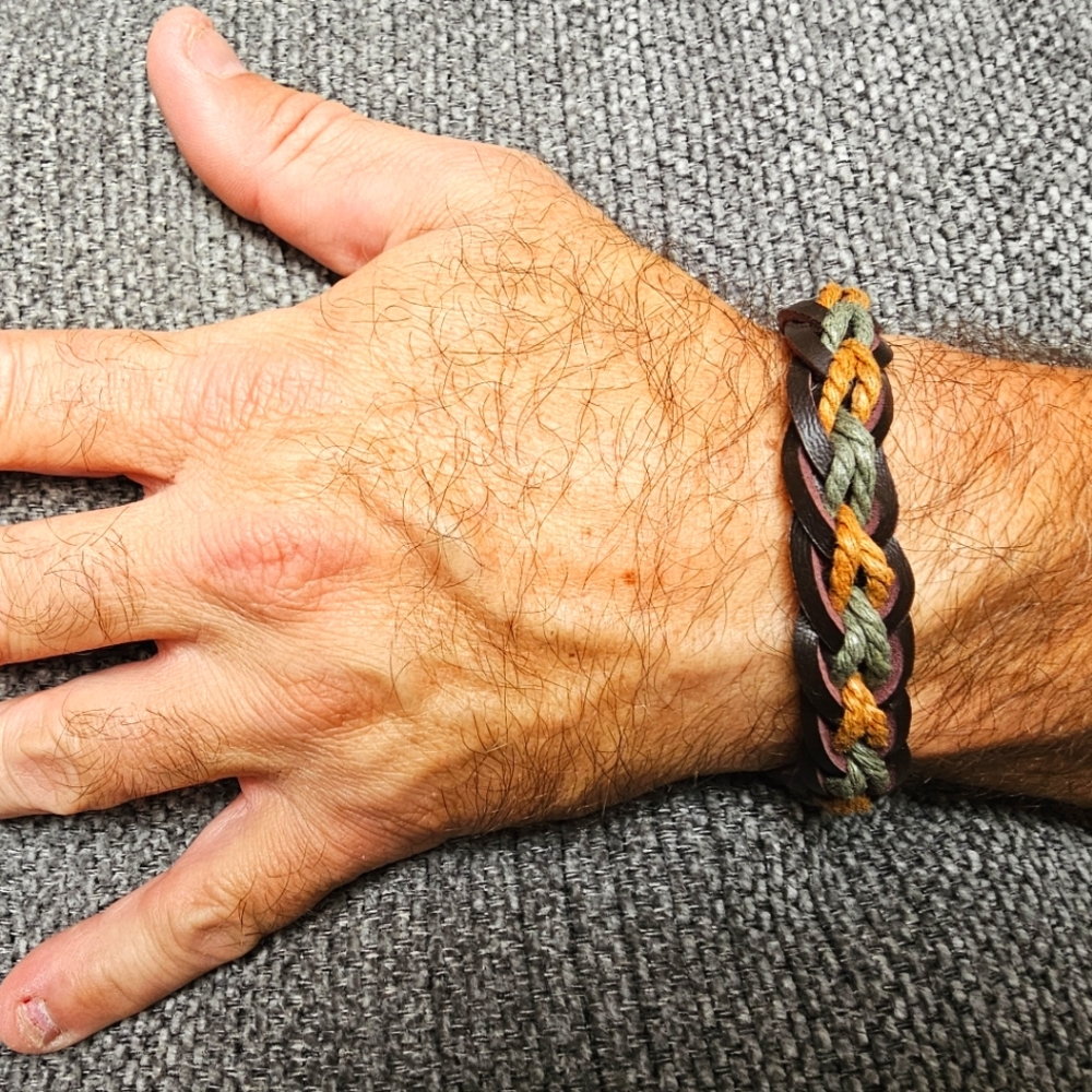 Men's Braided Multicolor Leather Adjustable Bracelet